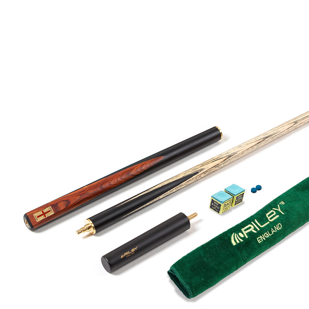Riley England 3 Piece Snooker Cue and Hard Case 3/4 Cut- Layered Ebonised Black Wood Butt with 9.5mm Tip - 145cm - Black/Brown Wood