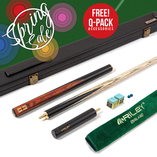 Riley England 3 Piece Snooker Cue - 3/4 Cut- Layered Ebonised Black Wood Butt - 9.5mm Tip - 145cm - Black/Brown Wood