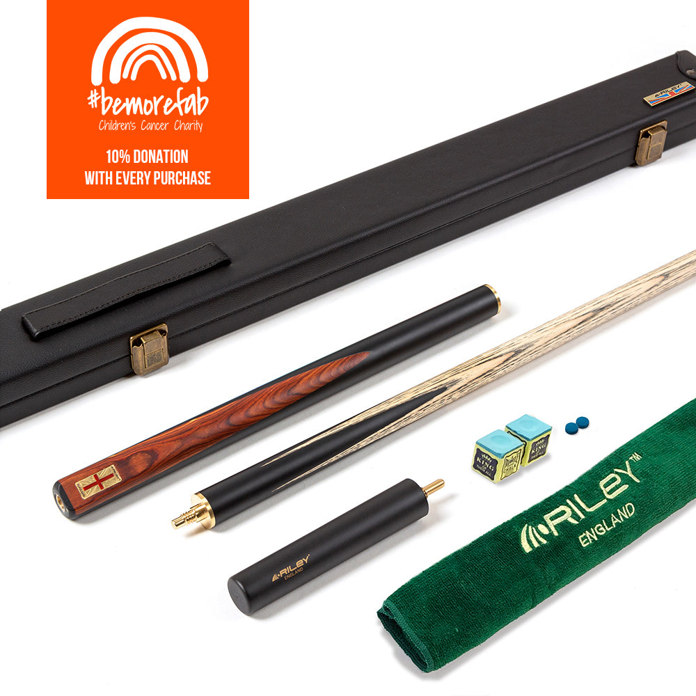 Riley England 3 Piece Snooker Cue - 3/4 Cut- Layered Ebonised Black Wood Butt - 9.5mm Tip - 145cm - BeMoreFab Donation