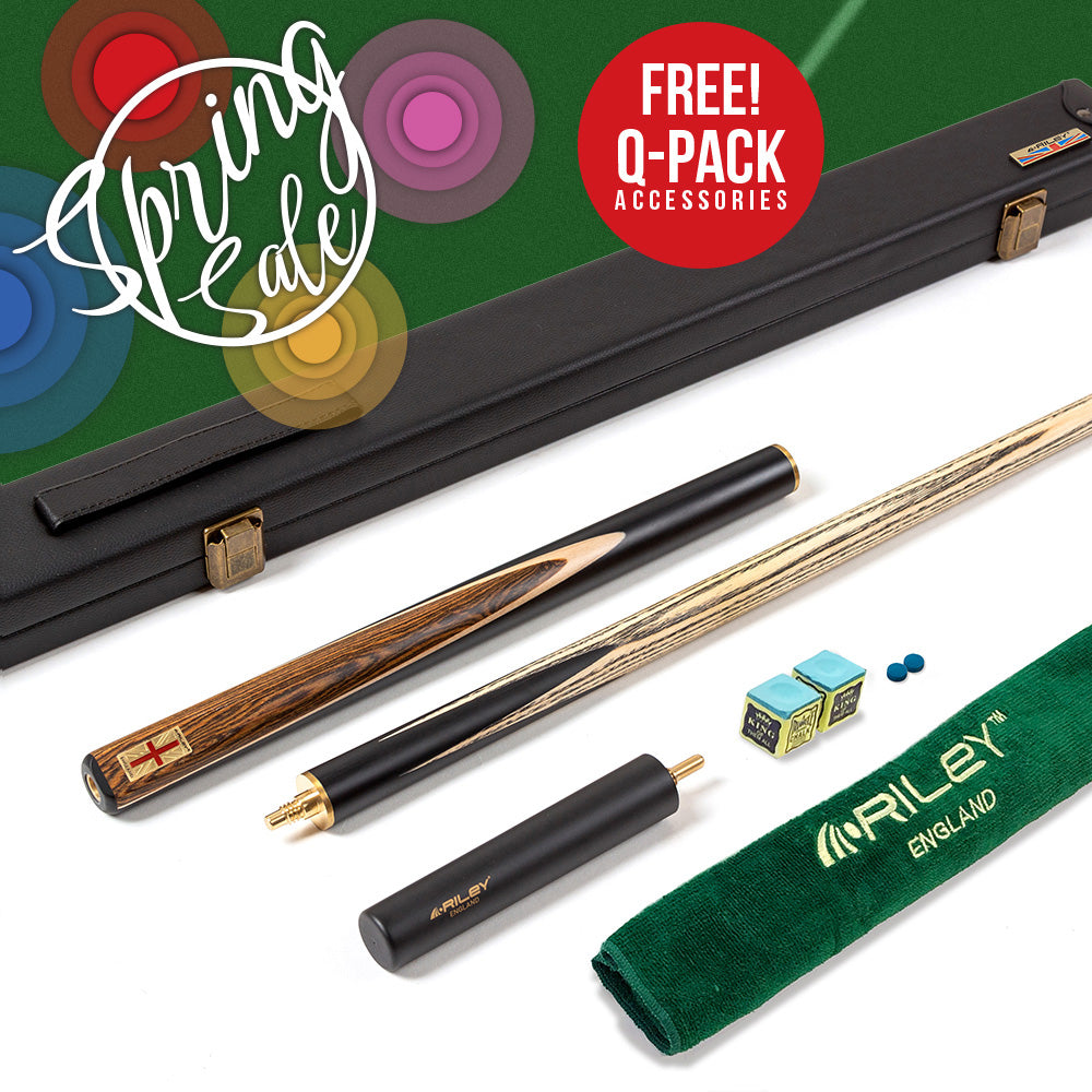 Riley England 3 Piece Snooker Cue - 3/4 Cut Cue - Layered Ebonised Black Wood Butt - 9.5mm Tip - 145cm - Black/ Dark Wood