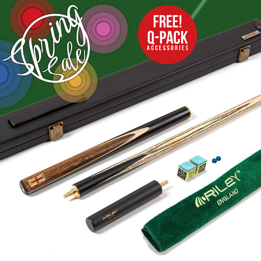 Riley England 3 Piece Snooker Cue - 3/4 Cut Cue - Layered Ebonised Black Wood Butt - 9.5mm Tip - 145cm - Black/ Dark Wood