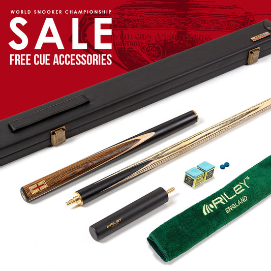 Riley England 3 Piece Snooker Cue - 3/4 Cut Cue - Layered Ebonised Black Wood Butt - 9.5mm Tip - 145cm - Black/ Dark Wood