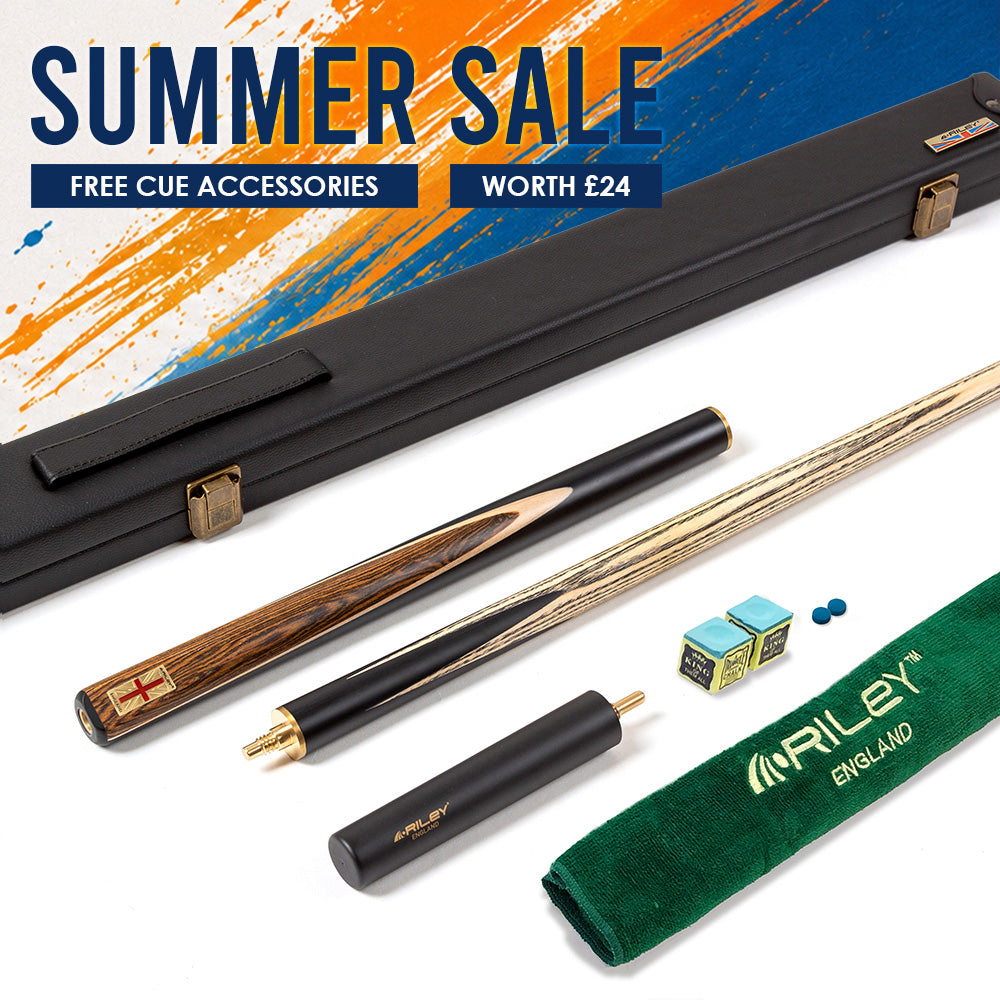 Riley England 3 Piece Snooker Cue - 3/4 Cut Cue - Layered Ebonised Black Wood Butt - 9.5mm Tip - 145cm - Black/ Dark Wood