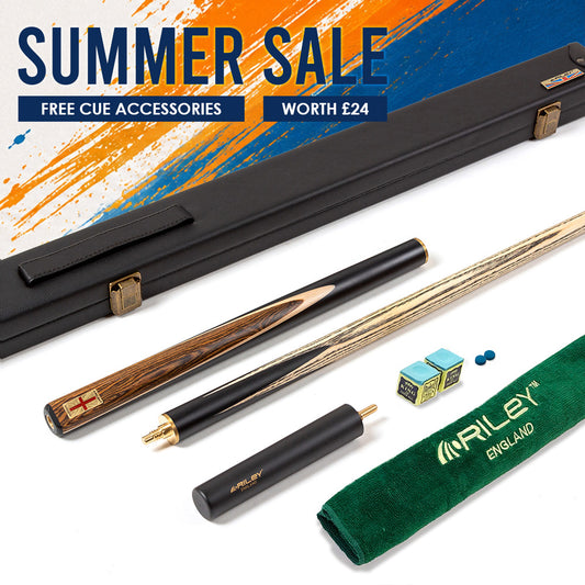 Riley England 3 Piece Snooker Cue - 3/4 Cut Cue - Layered Ebonised Black Wood Butt - 9.5mm Tip - 145cm - Black/ Dark Wood