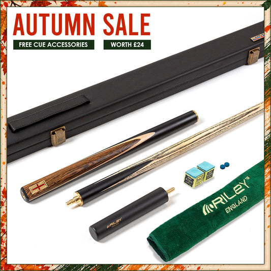 Riley England 3 Piece Snooker Cue - 3/4 Cut Cue - Layered Ebonised Black Wood Butt - 9.5mm Tip - 145cm - Black/ Dark Wood