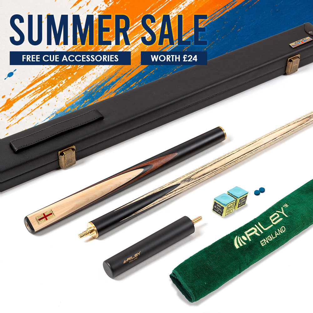Riley England 3 Piece Snooker Cue - 3/4 Cut Cue - Layered Ebonised Black Wood Butt - 9.5mm Tip - 145cm - Black/ Maple Wood