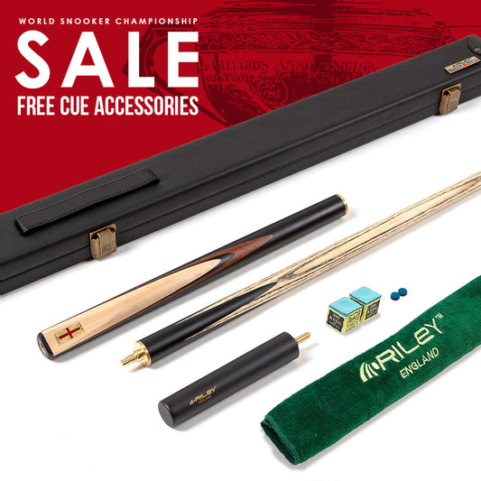 Riley England 3 Piece Snooker Cue - 3/4 Cut Cue - Layered Ebonised Black Wood Butt - 9.5mm Tip - 145cm - Black/ Maple Wood