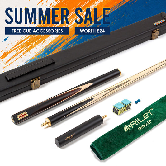 Riley England 3 Piece Snooker Cue - 3/4 Cut Cue - Layered Ebonised Black Wood Butt - 9.5mm Tip - 145cm - Black/ Dark Wood/ Maple