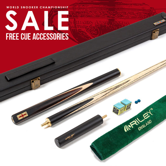 Riley England 3 Piece Snooker Cue - 3/4 Cut Cue - Layered Ebonised Black Wood Butt - 9.5mm Tip - 145cm - Black/ Dark Wood/ Maple