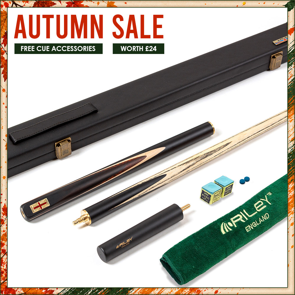 Riley England 3 Piece Snooker Cue - 3/4 Cut Cue - Layered Ebonised Black Wood Butt - 9.5mm Tip - 145cm - Black/ Dark Wood/ Maple