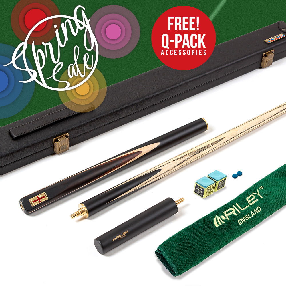Riley England 3 Piece English Pool Cue - 3/4 Cut Cue - 9mm Tip - 145cm - Black/ Snake Wood/ Ash