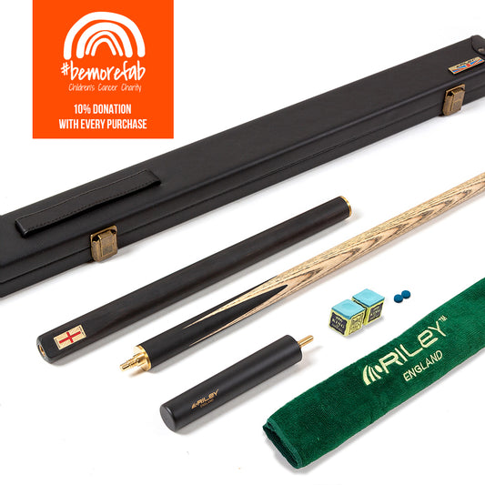 Riley England 3 Piece Snooker Cue - 3/4 Cut Cue - Layered Ebonised Black Wood Butt - 9.5mm Tip - 145cm - - BeMoreFab Donation