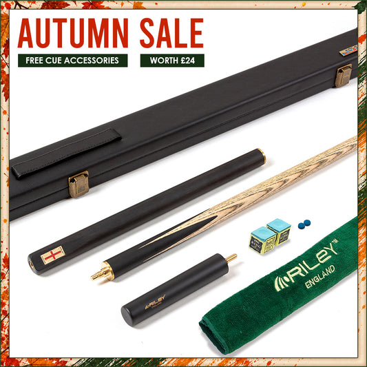 Riley England 3 Piece Snooker Cue - 3/4 Cut Cue - Layered Ebonised Black Wood Butt - 9.5mm Tip - 145cm - Black