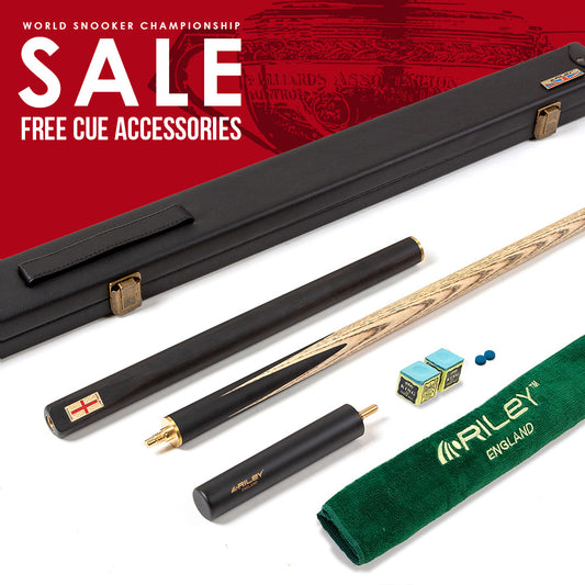 Riley England 3 Piece English Pool Cue - 3/4 Cut Cue - 9mm Tip - 145cm - Black/Ash