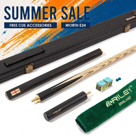 Riley England 3 Piece English Pool Cue - 3/4 Cut Cue - 9mm Tip - 145cm - Black/Ash