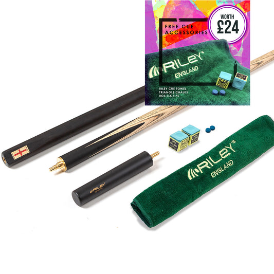 Riley England 3 Piece Snooker Cue 3/4 Cut- Layered Ebonised Black Wood Butt with 9.5mm Tip - 145cm - Black
