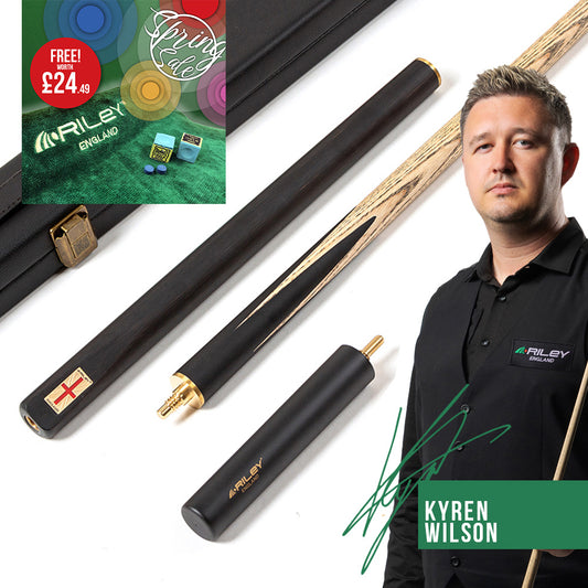 Riley England 3 Piece Snooker Cue - 3/4 Cut Cue - Layered Ebonised Black Wood Butt - 9.5mm Tip - 145cm - Black