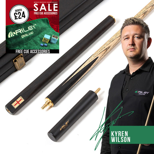Riley England 3 Piece Snooker Cue - 3/4 Cut Cue - Layered Ebonised Black Wood Butt - 9.5mm Tip - 145cm - Black