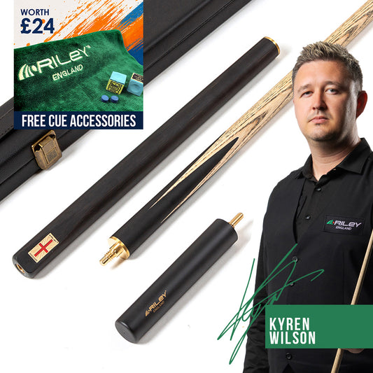 Riley England 3 Piece Snooker Cue - 3/4 Cut Cue - Layered Ebonised Black Wood Butt - 9.5mm Tip - 145cm - Black