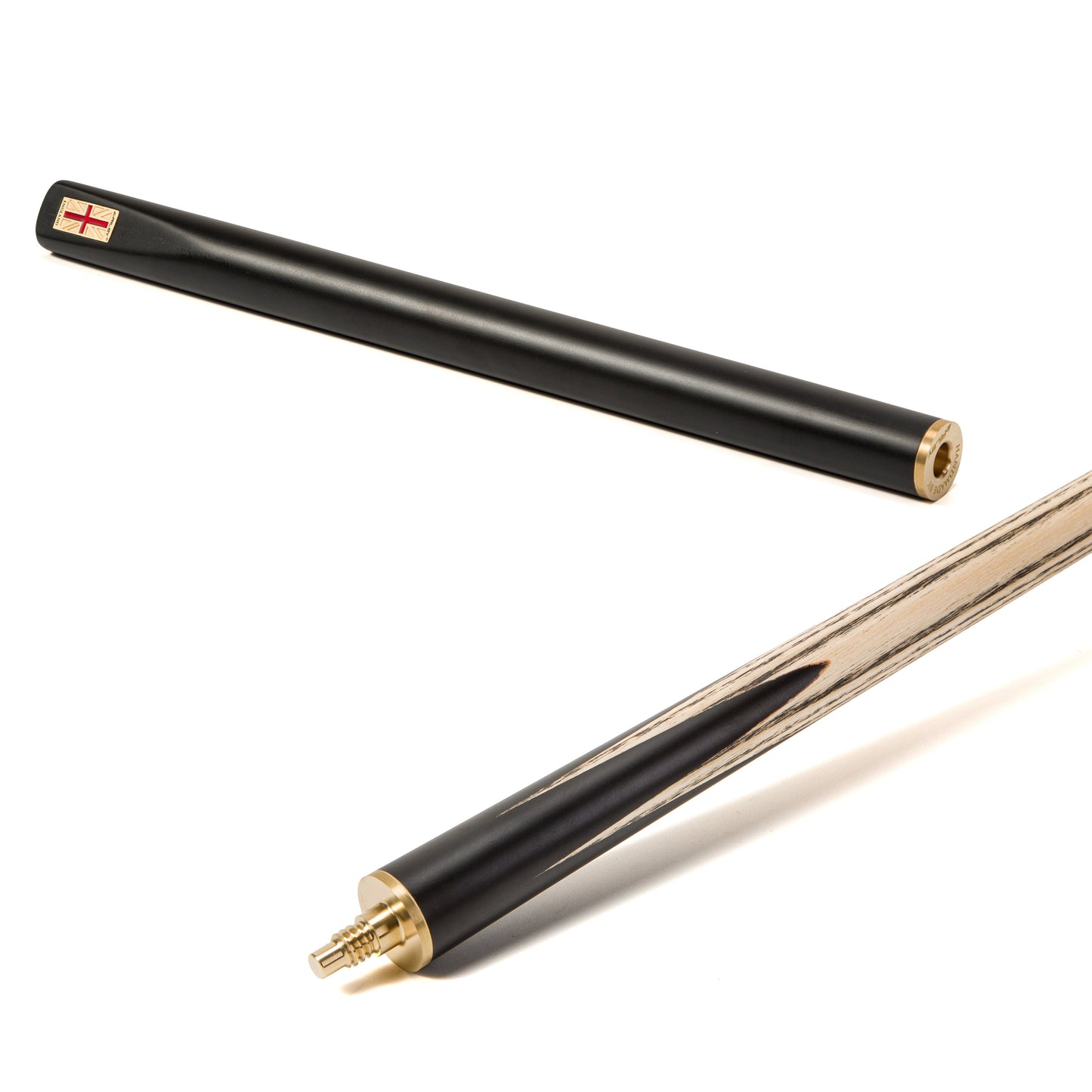 Riley England 3 Piece English Pool Cue 3/4 Cut - 9mm Tip - 145cm - Black/Ash - with Deluxe Hard Case