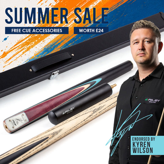 Riley England - Kyren Wilson - 3 Piece Snooker / Pool Cue & Case Set - Layered Ebonised Black Wood Butt  - 9.5mm Tip - 145cm - Black/Natural/ Blue