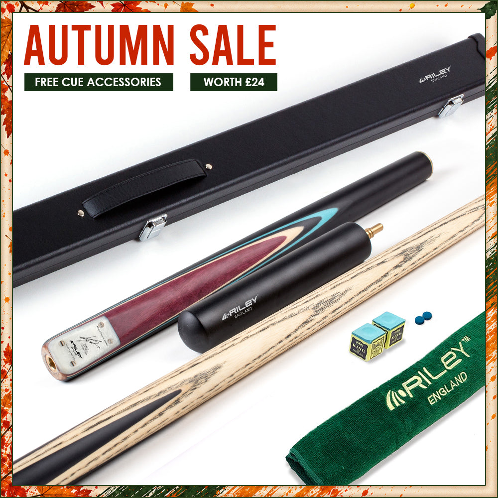 Riley England - Kyren Wilson - 3 Piece Snooker / Pool Cue & Case Set - Layered Ebonised Black Wood Butt  - 9.5mm Tip - 145cm - Black/Natural/ Blue