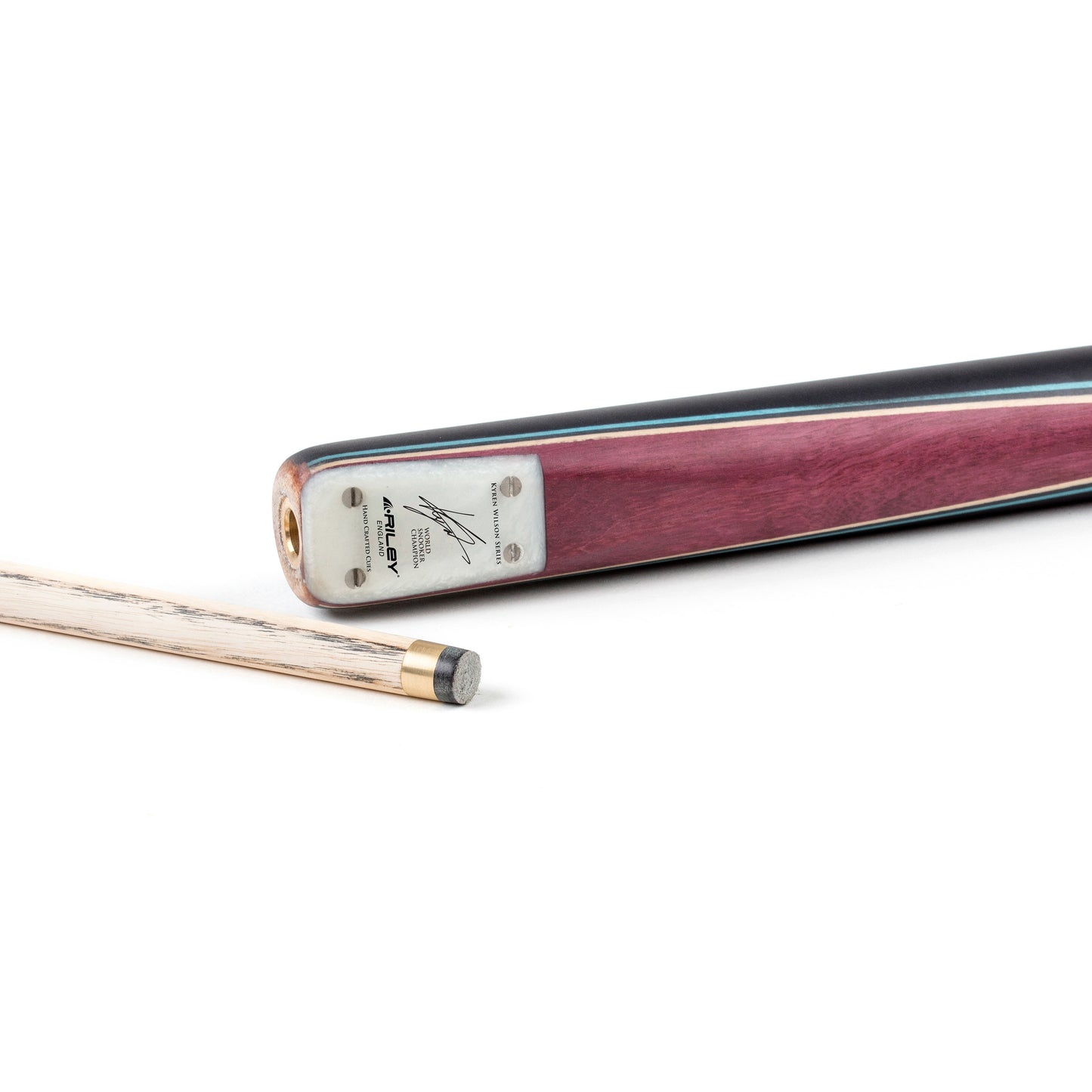 Riley England - Kyren Wilson - 3 Piece Snooker / Pool Cue & Case Set - Layered Ebonised Black Wood Butt  - 9.5mm Tip - 145cm - Black/Natural/ Blue