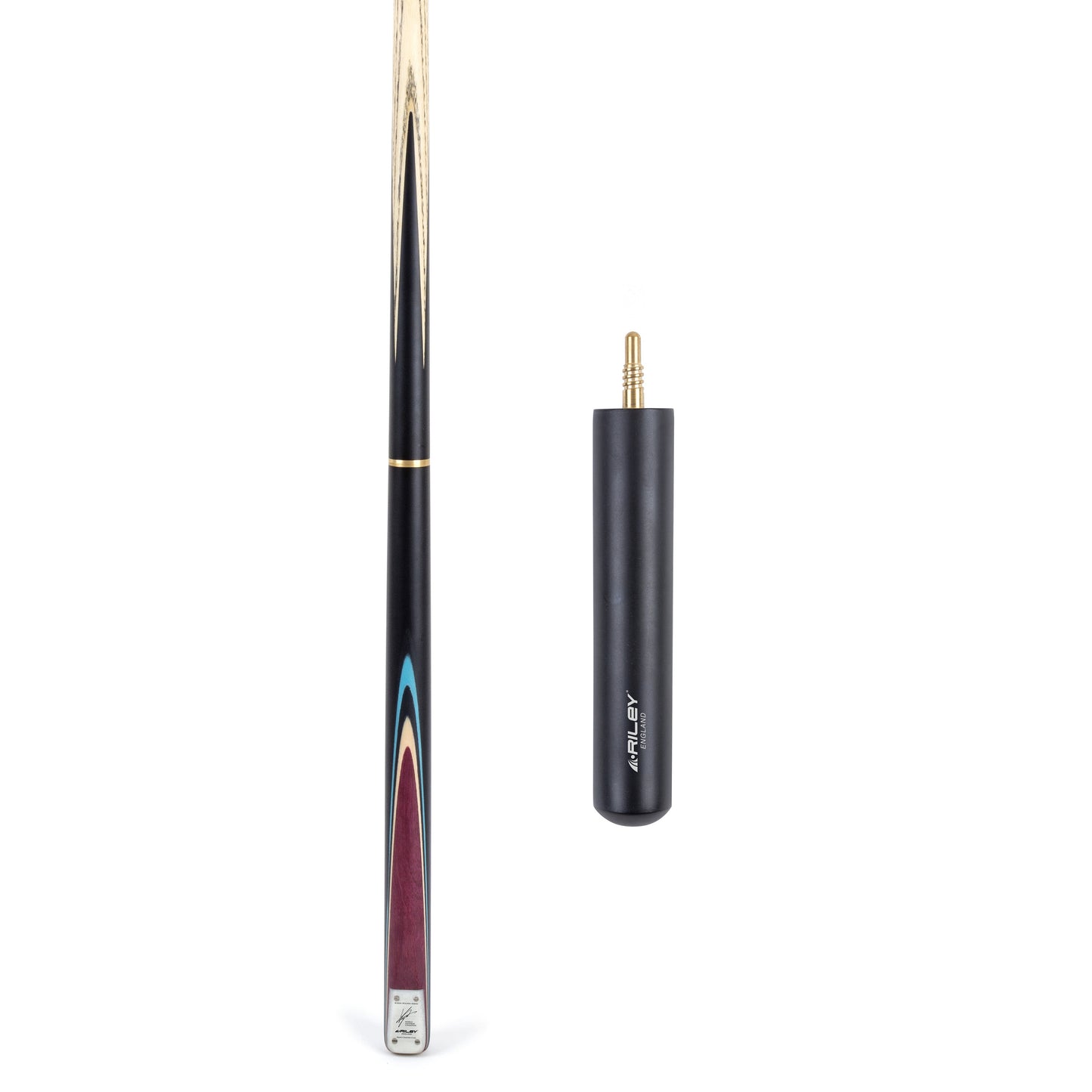 Riley England - Kyren Wilson - 3 Piece Snooker / Pool Cue & Case Set - Layered Ebonised Black Wood Butt  - 9.5mm Tip - 145cm - Black/Natural/ Blue