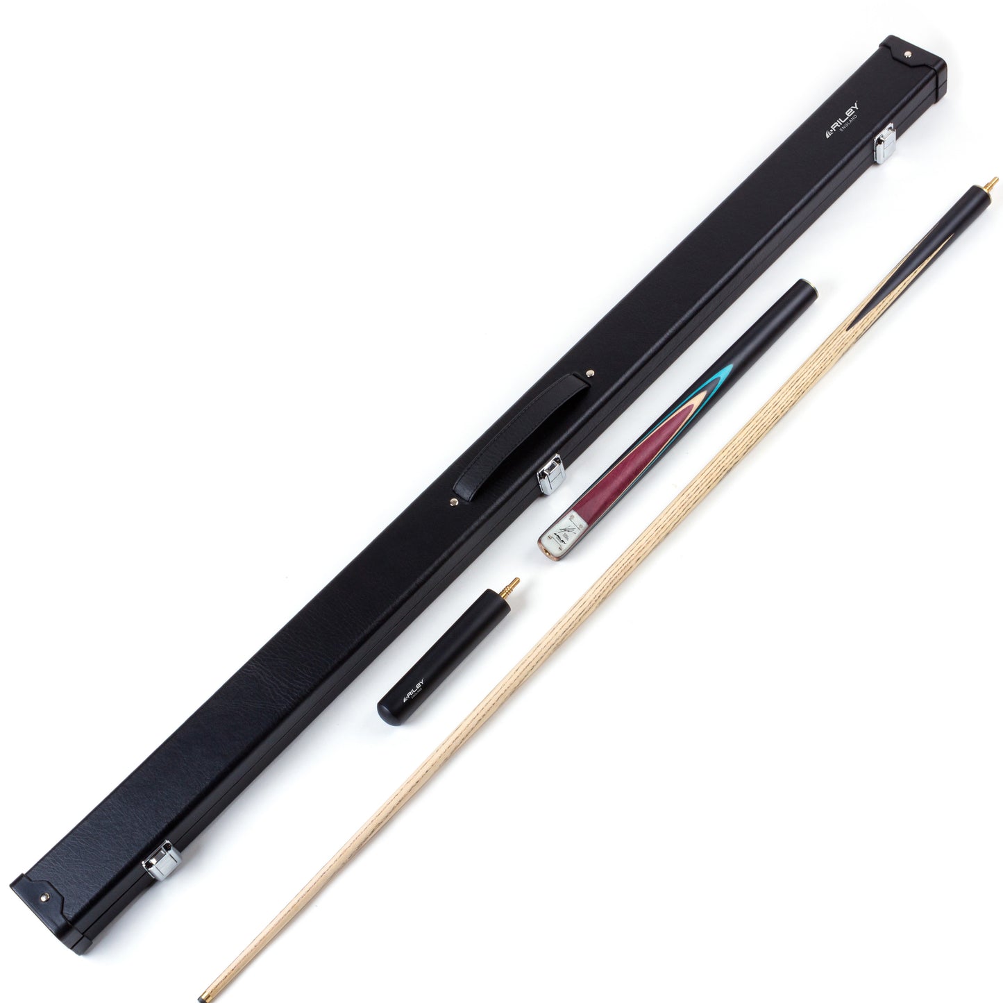 Riley England - Kyren Wilson - 3 Piece Snooker / Pool Cue & Case Set - Layered Ebonised Black Wood Butt  - 9.5mm Tip - 145cm - Black/Natural/ Blue
