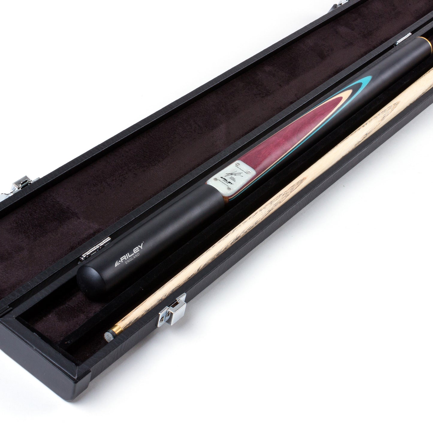 Riley England - Kyren Wilson - 3 Piece Snooker / Pool Cue & Case Set - Layered Ebonised Black Wood Butt  - 9.5mm Tip - 145cm - Black/Natural/ Blue