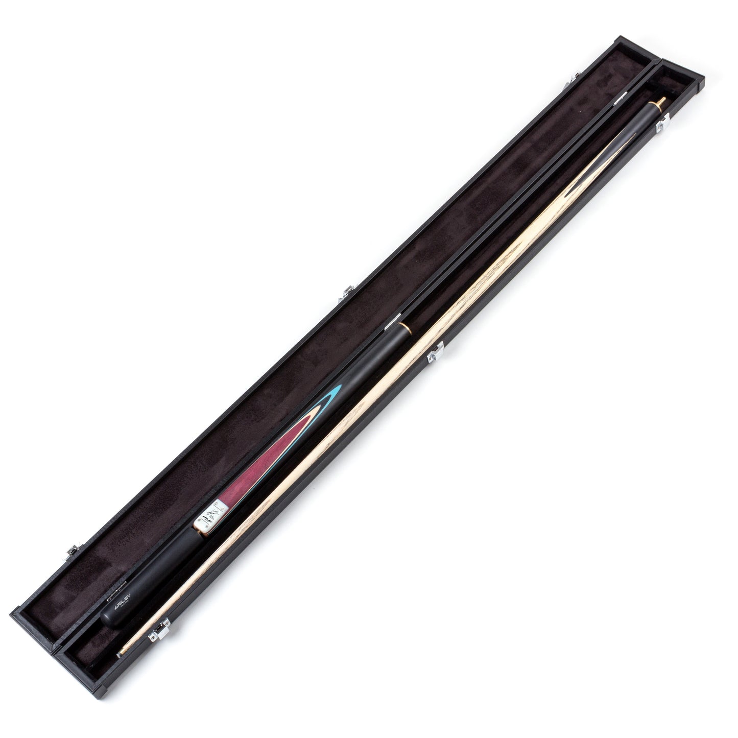 Riley England - Kyren Wilson - 3 Piece Snooker / Pool Cue & Case Set - Layered Ebonised Black Wood Butt  - 9.5mm Tip - 145cm - Black/Natural/ Blue