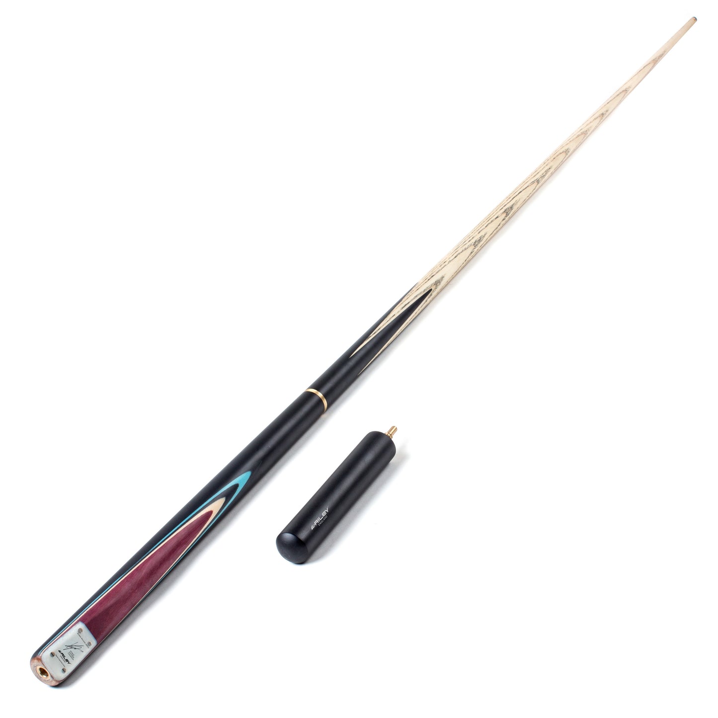 Riley England - Kyren Wilson - 3 Piece Snooker / Pool Cue & Case Set - Layered Ebonised Black Wood Butt  - 9.5mm Tip - 145cm - Black/Natural/ Blue