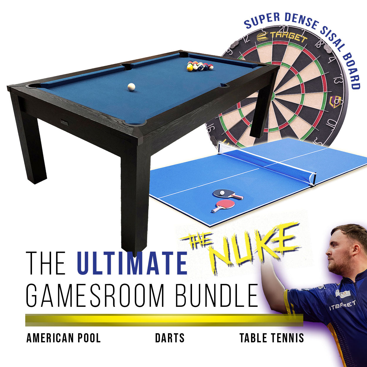 Riley 7ft Semi Pro American Pool Table - Black Ash with Blue Cloth - Metal Frame - Free Table Tennis/Dining Top