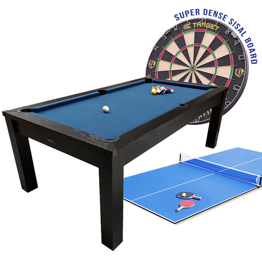 Riley 7ft Semi Pro American Pool Table - Black Ash with Blue Cloth - Metal Frame - Free Table Tennis/Dining Top