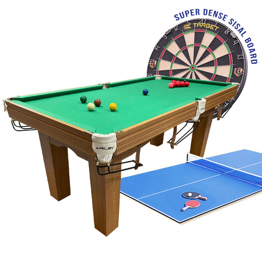 Riley 6ft Traditional Snooker and Pool Table - Oak Finish - Green Cloth - Fixed Leg - Free Table Top