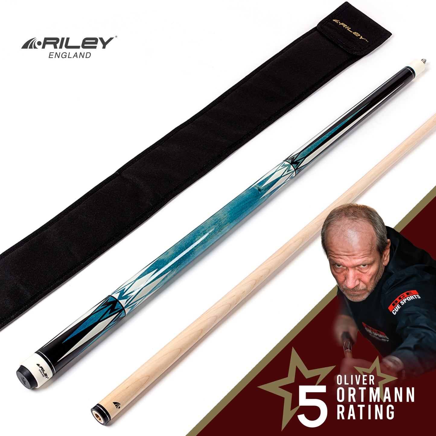 Riley American Pool Cue - Blue - 13mm Tip and Maple Grip Section - 147cm