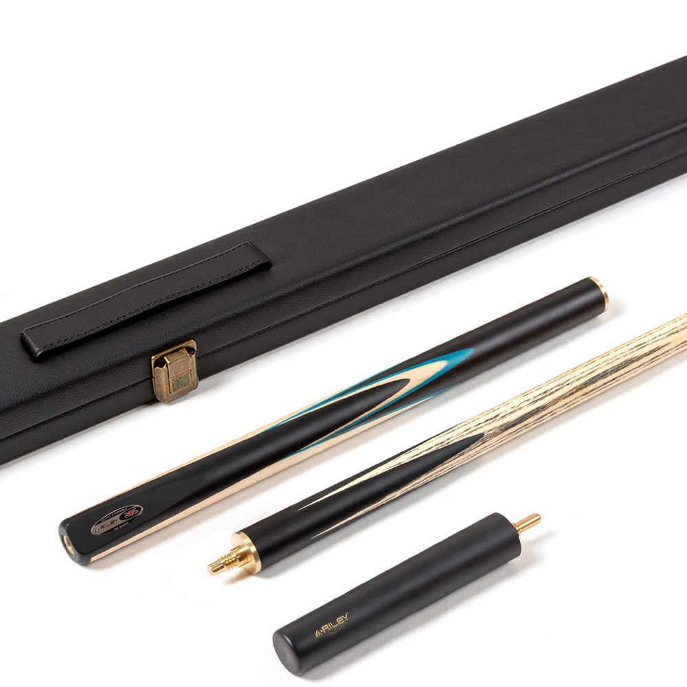 Riley Ronnie O'Sullivan 3 Piece Snooker Cue and Hard Case 3/4 Cut- Layered Ebonised Black Wood Butt - 9.5mm Tip - 145cm - Black/ Green/ Natural Wood
