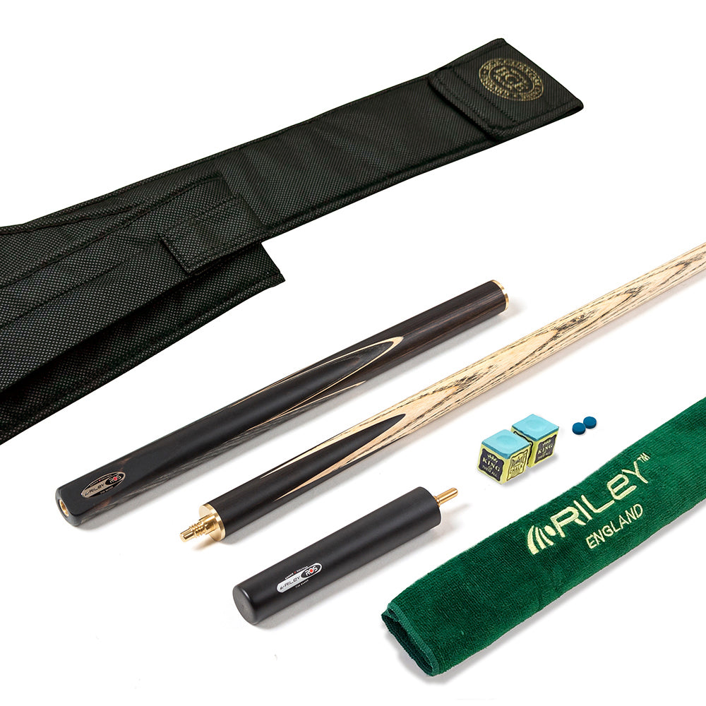 Riley Ronnie O'Sullivan 3 Piece Snooker Cue and Hard Case 3/4 Cut- Layered Ebonised Black Wood Butt - 9.5mm Tip - 145cm - Black/ Grey