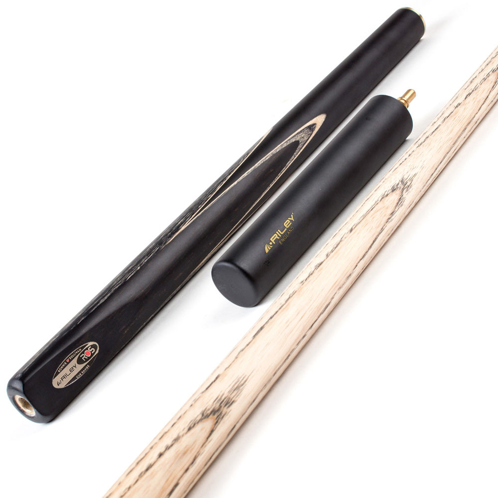 Riley Ronnie O'Sullivan 3 Piece Snooker Cue and Hard Case 3/4 Cut- Layered Ebonised Black Wood Butt - 9.5mm Tip - 145cm - Black/ Grey