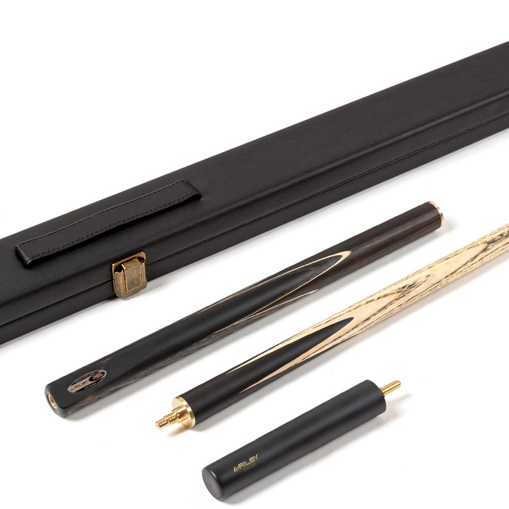 Riley Ronnie O'Sullivan 3 Piece Snooker Cue and Hard Case 3/4 Cut- Layered Ebonised Black Wood Butt - 9.5mm Tip - 145cm - Black/ Grey