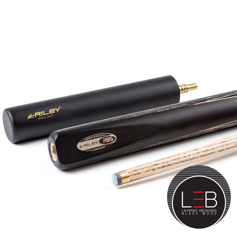 Riley Ronnie O'Sullivan 3 Piece Snooker Cue and Hard Case 3/4 Cut- Layered Ebonised Black Wood Butt - 9.5mm Tip - 145cm - Black/ Grey
