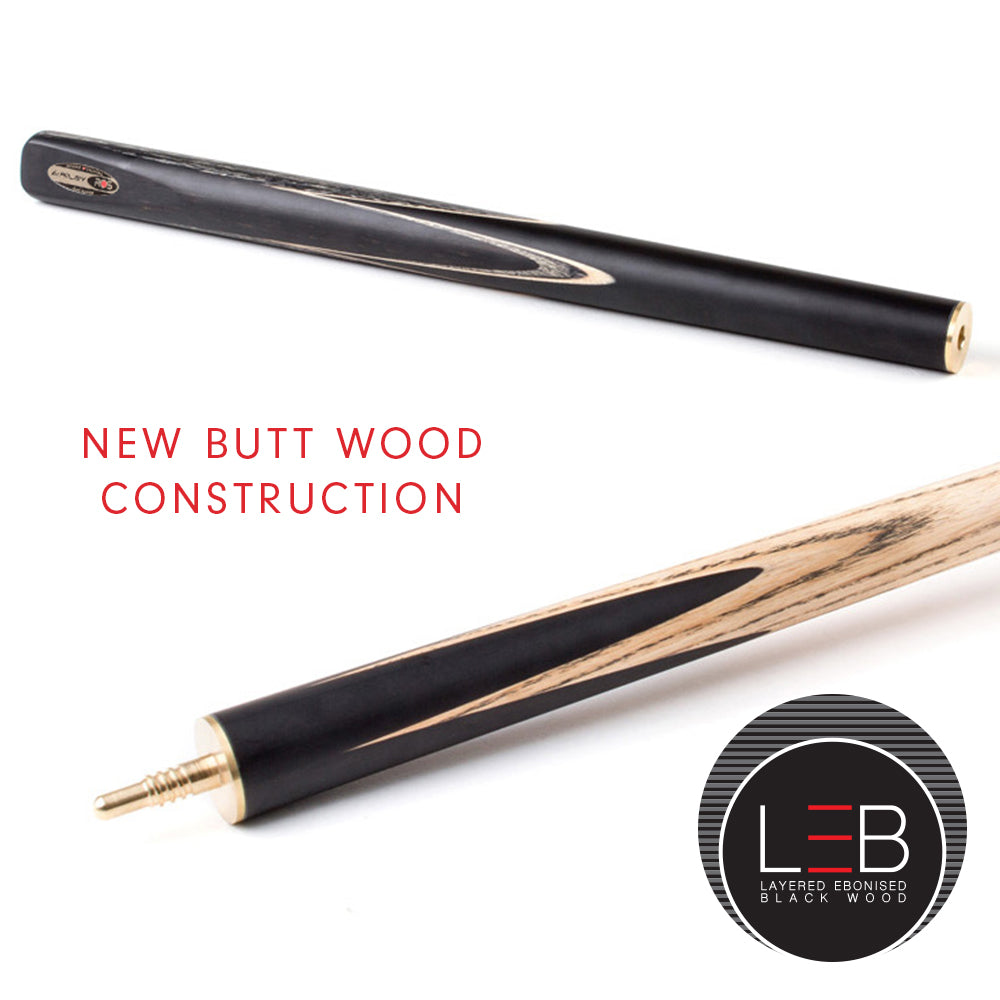 Riley Ronnie O'Sullivan 3 Piece Snooker Cue and Hard Case 3/4 Cut- Layered Ebonised Black Wood Butt - 9.5mm Tip - 145cm - Black/ Grey