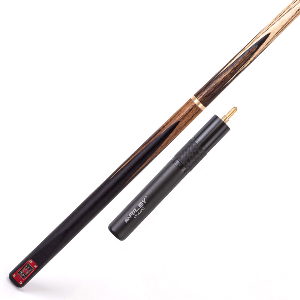 Riley Royal Series - 2 - 3 Piece Snooker Cue - 3/4 Cut - Layered Ebonised Black Wood Butt - 9.5mm Tip - 145cm - Black/Natural Teak Wood