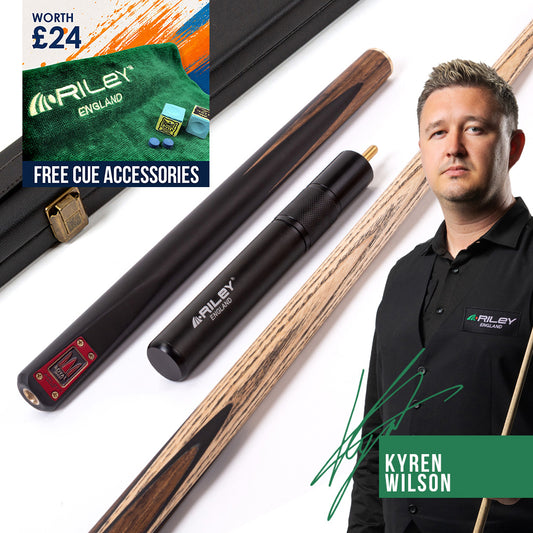 Riley Royal Series - 2 - 3 Piece Snooker Cue - 3/4 Cut - Layered Ebonised Black Wood Butt - 9.5mm Tip - 145cm - Black/Natural Teak Wood