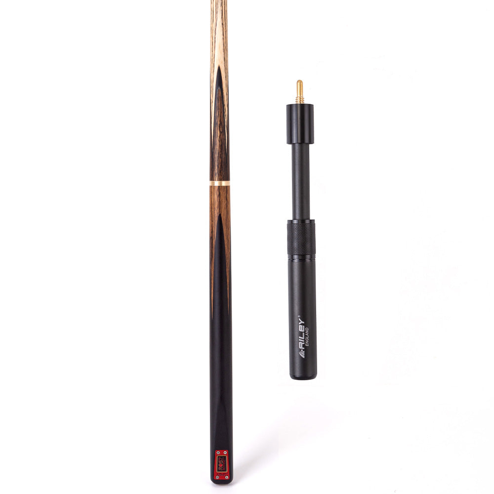 Riley ROS7 - Ronnie O'Sullivan 3 Piece Snooker Cue - 3/4 Cut - Layered Ebonised Black Wood Butt - 9.5mm Tip - 145cm - Black/ Natural Teak Wood