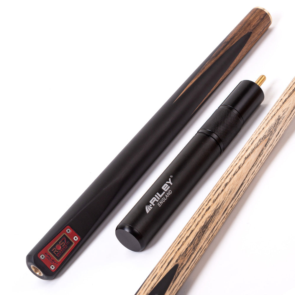 Riley ROS7 - Ronnie O'Sullivan 3 Piece Snooker Cue - 3/4 Cut - Layered Ebonised Black Wood Butt - 9.5mm Tip - 145cm - Black/ Natural Teak Wood