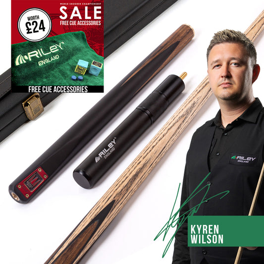 Riley Royal Series - 2 - 3 Piece Snooker Cue - 3/4 Cut - Layered Ebonised Black Wood Butt - 9.5mm Tip - 145cm - Black/Natural Teak Wood