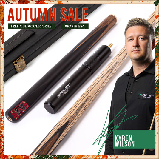 Riley Royal Series - 2 - 3 Piece Snooker Cue - 3/4 Cut - Layered Ebonised Black Wood Butt - 9.5mm Tip - 145cm - Black/Natural Teak Wood