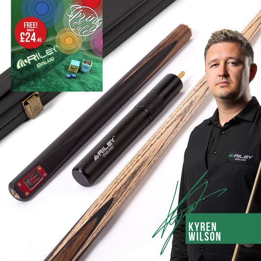 Riley Royal Series - 2 - 3 Piece Snooker Cue - 3/4 Cut - Layered Ebonised Black Wood Butt - 9.5mm Tip - 145cm - Black/Natural Teak Wood