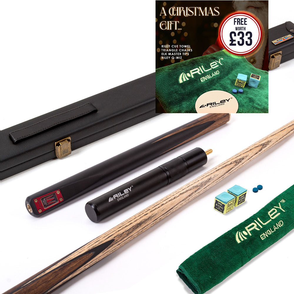 Riley Royal Series - 2 - 3 Piece Snooker Cue - 3/4 Cut - Layered Ebonised Black Wood Butt - 9.5mm Tip - 145cm - Black/Natural Teak Wood